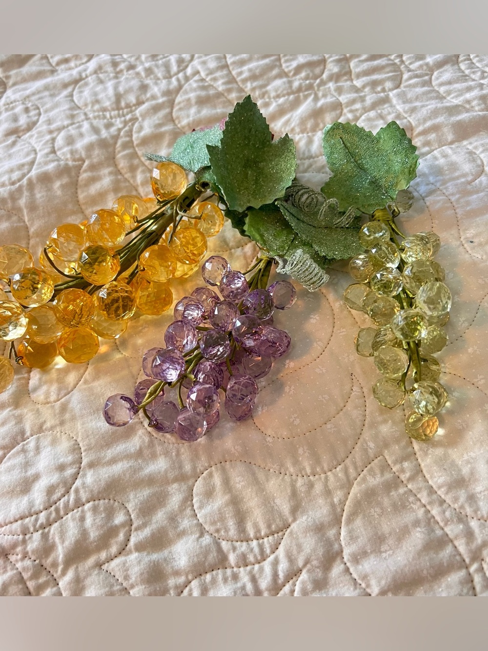Vintage MCM multifaceted lucite Grape Clusters- green, Purple, Orange